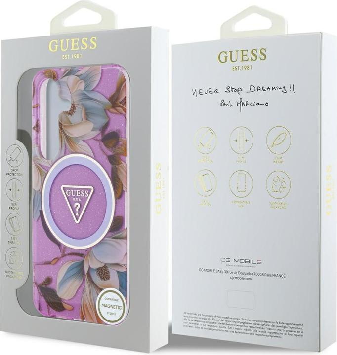 Image du produit Guess Etui Glitter Flowers Triangle Buttons MagSafe do Samsung Galaxy S25 fioletowy (Samsung Galaxy S25)
