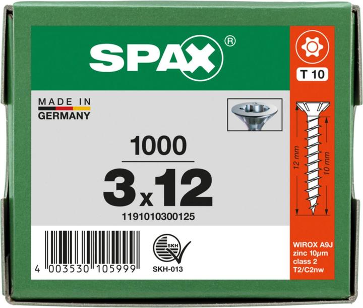 Produktbild Spax Senkkopf Bremsrippen T-Star Plus T10 Vollgewinde Wirox (1000 Schrauben pro Stück)