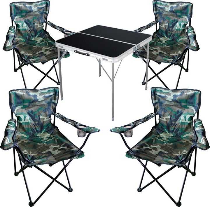 Mojawo 5-piece camping furniture set camouflage table black + camping chairs