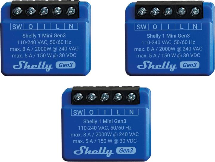 Produktbild Shelly WLAN-Schaltaktor Plus 1 Mini Gen 3, blau, 3 Stück (Schaltaktor)