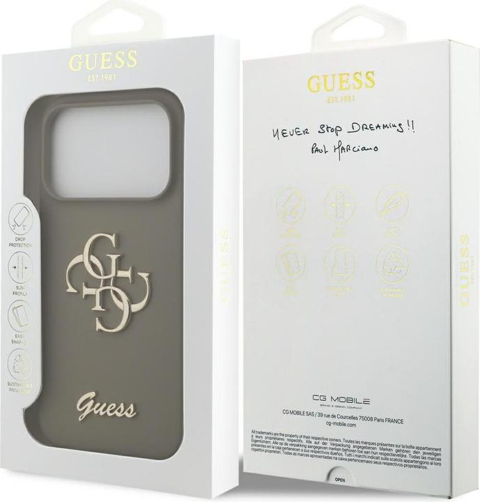 Produktbild Guess 4G Silicone Script Big Metal Logo Case für Apple iPhone 17 Pro - brown (Apple iPhone 17 Pro)