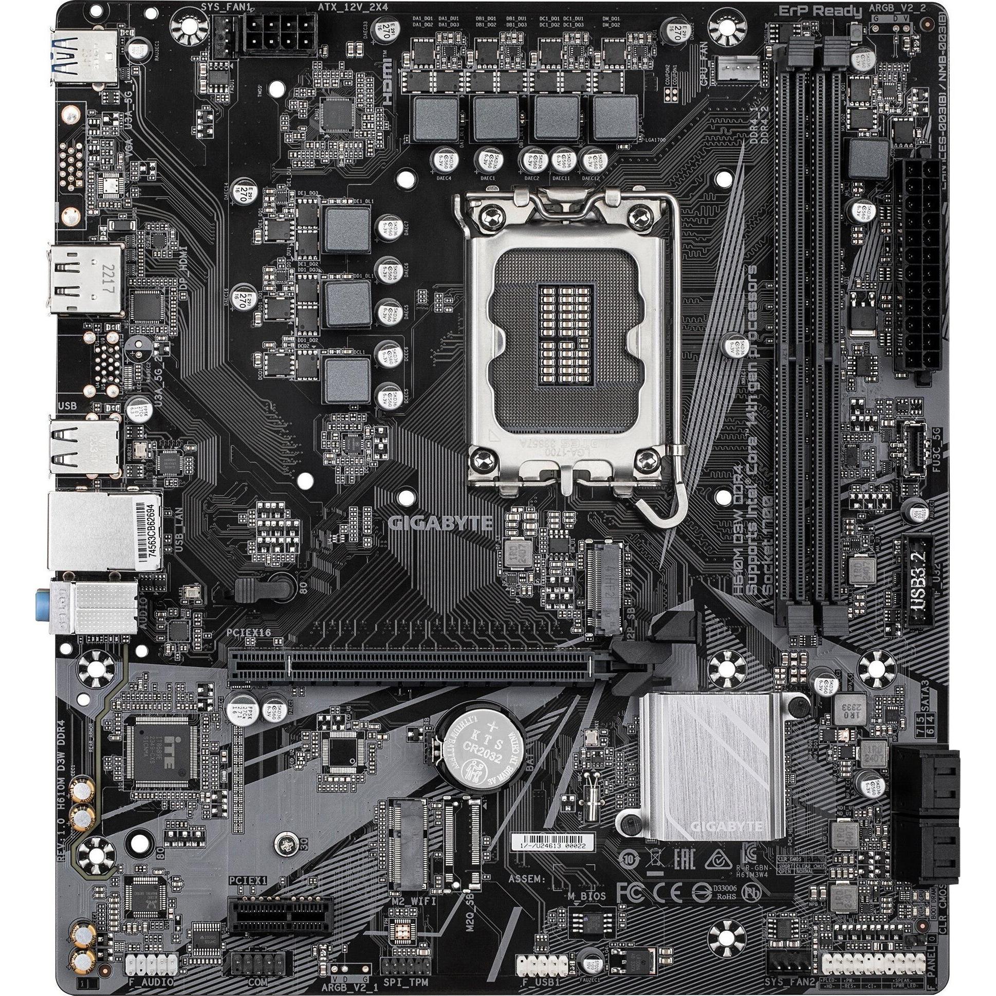 Gigabyte H610M D3W DDR4 Mainboard - Unterstützt 14. Gen. Intel Core CPUs, 5+1+1 Phasen VRM, bis zu 3