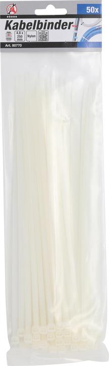 Produktbild BGS Kabelbinder-Sortiment weiss 4,8 x 250 mm 50-tlg. (Kunststoffkabelbinder, 250 mm, 50 Stk.)