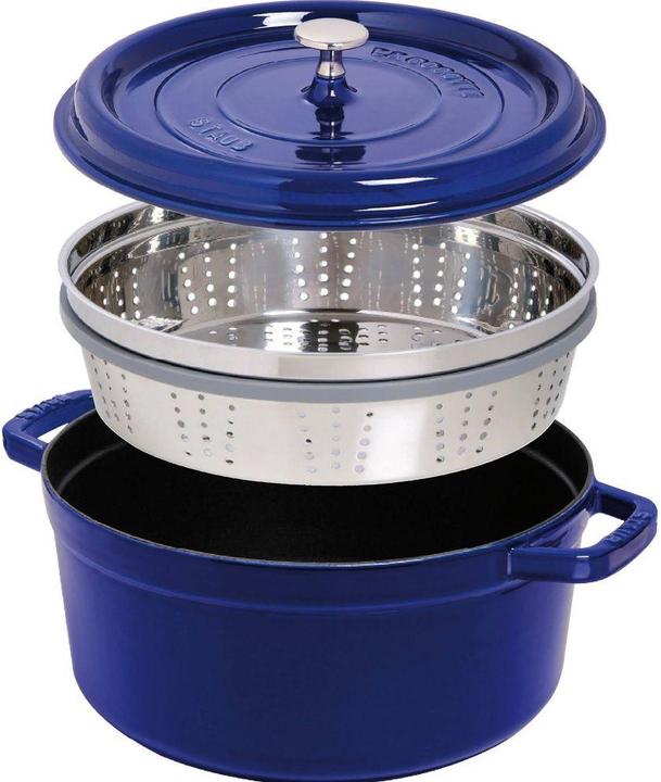 Produktbild Staub Cocotte mit Dämpfeinsatz (26 cm, Bräter + Schmortopf, Gusseisen, Emaille, Edelstahl)