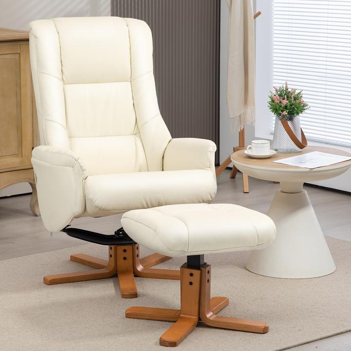 Actual product image Homcom Relaxsessel mit Hocker Kunstleder, Holz Cremeweiss