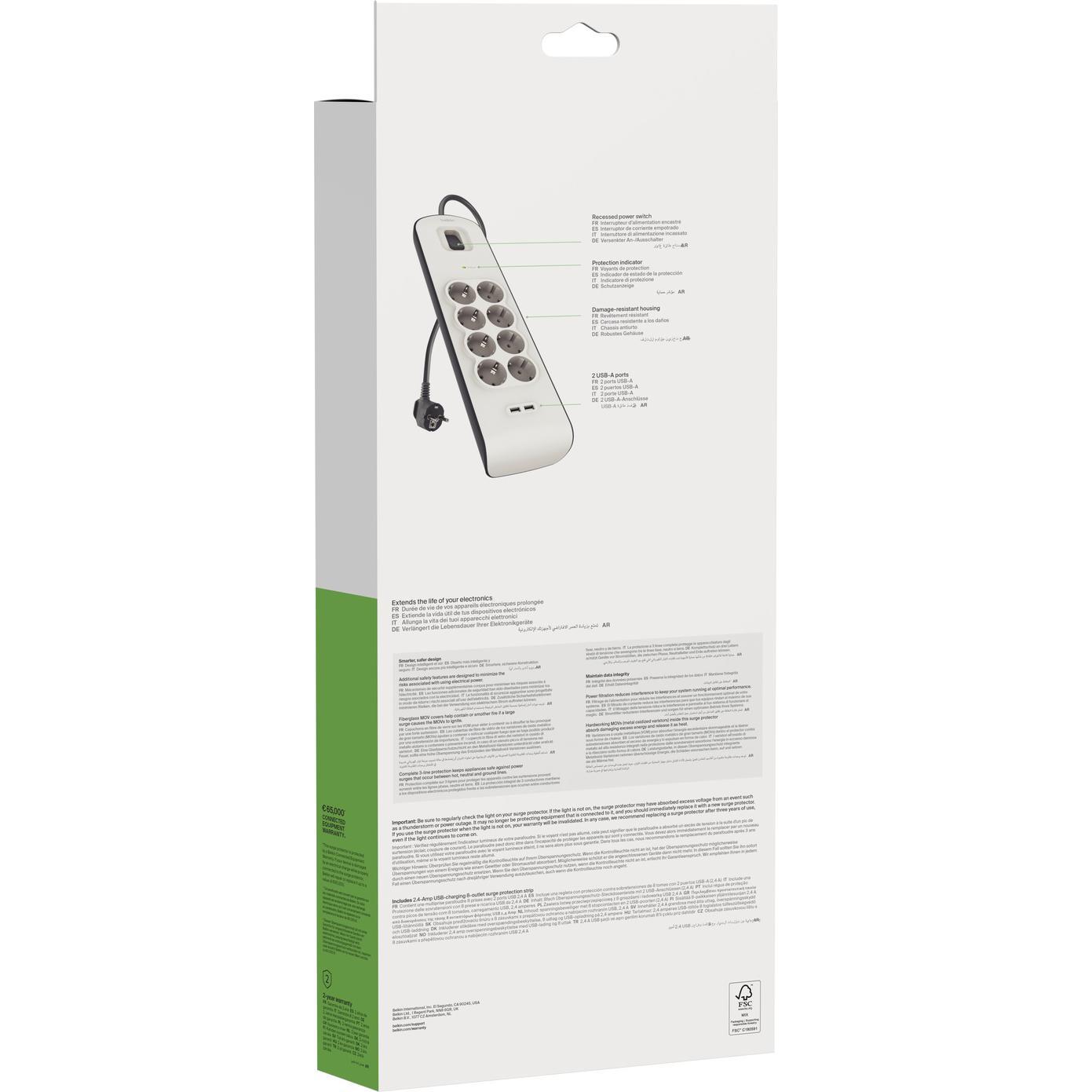Thumbnail - Belkin, Steckdosenleiste, Steckdosenleiste 8-fach 2 Meter Netzkabel BSV804vf2M-V2 (8 x, 2 m)