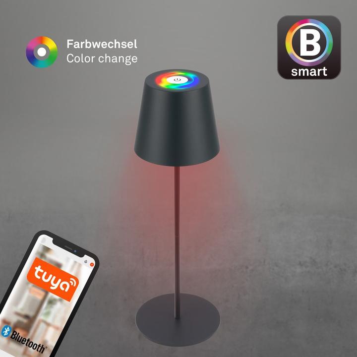Image du produit Briloner COLORIS Smart Bluetooth RGB/W Lampe de table LED rechargeable, anthracite, App (300 lm)