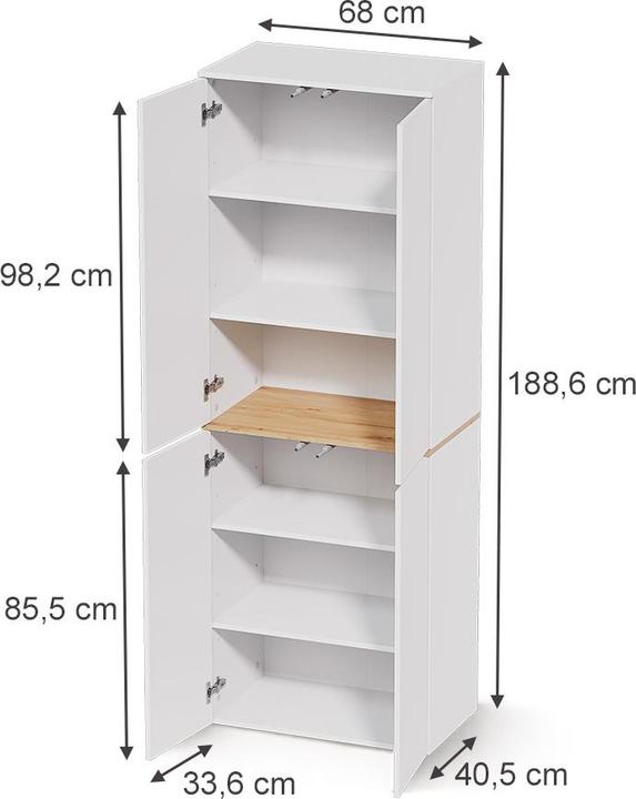 Produktbild Vicco Hochschrank Viktor, Weiss/Artisan-Eiche, 68 x 188.6 cm mit 6 geschlossenen Fächern (40.50 x 68 x 188.60 cm)