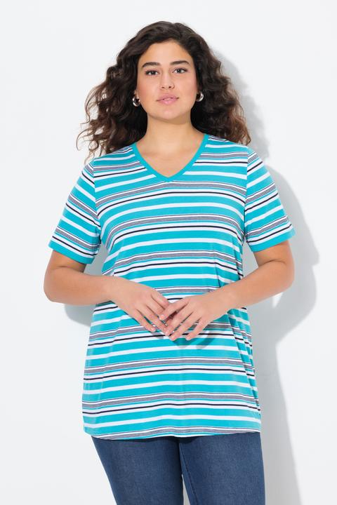 Actual product image Ulla Popken Colorful Striped Short Sleeve V-Neck Tee (56)