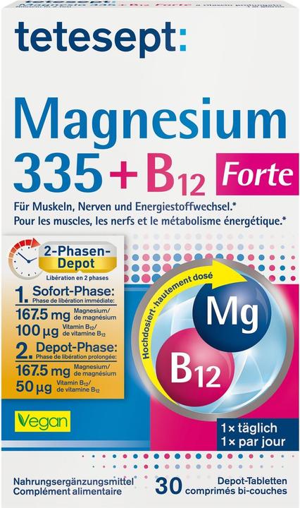 Produktbild Tetesept Magnesium 335 + Vitamin B12 (30 Stück, Tabletten, 79 g)