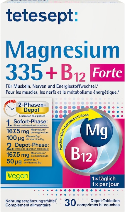 Actual product image Tetesept Magnesium 335 + vitamin B12 (30 Piece, Pills, 79 g)