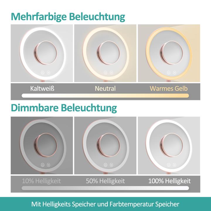 Produktbild Emke Kosmetikspiegel mit Beleuchtung, 1/3-facher Vergrößerung, 90° schwenkbar, Touch-Schalter und Memory-