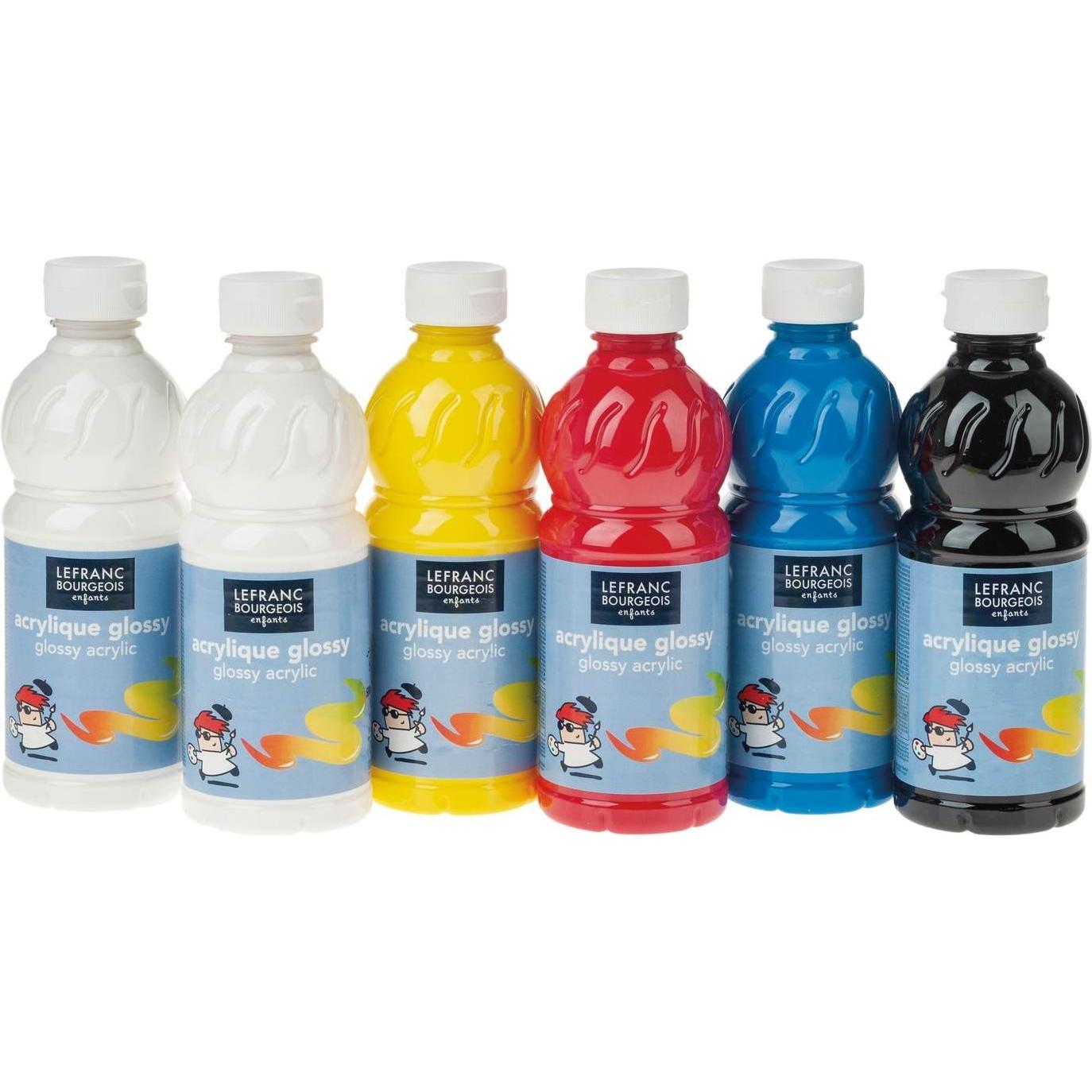 Lefranc & Bourgeois, Künstlerfarbe + Bastelfarbe, 6 LEFRANC BOURGEOIS Acrylfarben farbsortiert 6x 500,0 ml (Primärgelb, ...