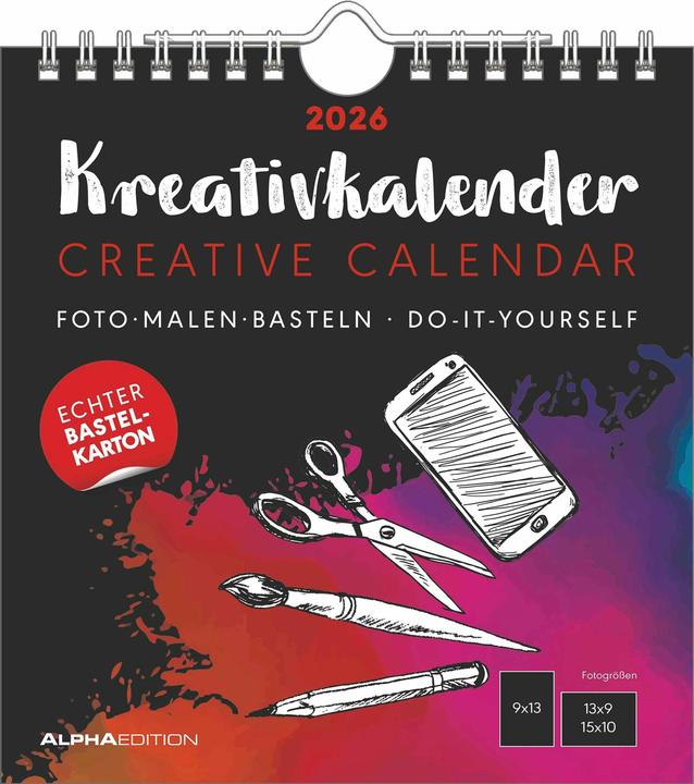 Produktbild Alpha Edition Kreativ-Kalender schwarz 2026 - 16x17 cm - Foto, Malen, Basteln - datiert - Kreativkalender -