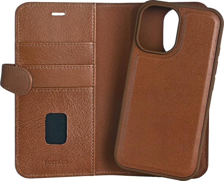 Produktbild Buffalo 2in1 Leder 3 Karte MagSeries iPhone 16 Braun (Apple iPhone 16)