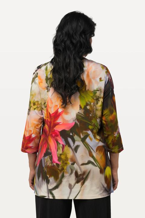 Produktbild Ulla Popken Slinkyshirt, Blüten, Classic, Herzausschnitt, 3/4-Arm (50, 52)