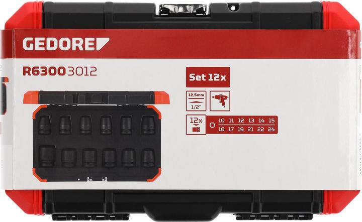 Produktbild Gedore Red red R63003012 Kraftschrauber-Steckschlüssel-Satz 1/2 12-teilig (19 mm, 12 mm, 24 mm, 14 mm, 22 mm, 16 mm, 23 mm, 10  mm, 21 mm, 18 mm, 17 mm, 11 mm, 15 mm, 13 mm, 20 mm)