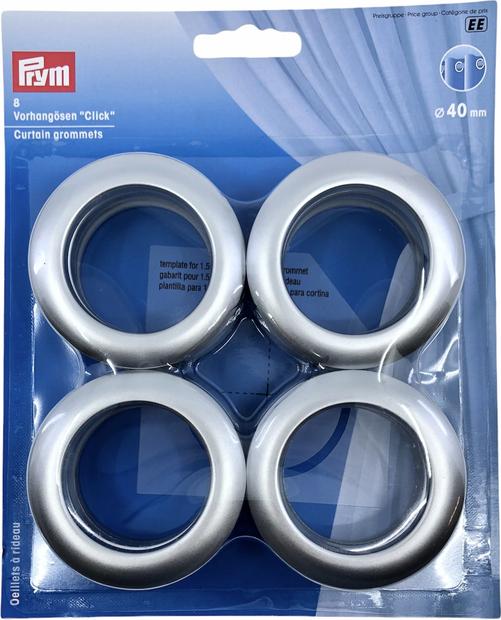Immagine prodotto Prym Occhielli per tende Click, argento opaco 40 mm, confezione da 8 pezzi.