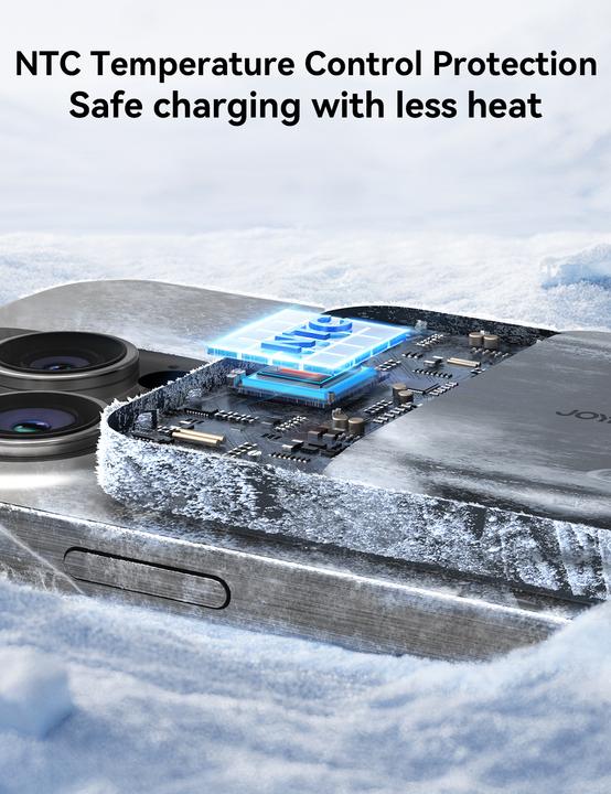 Actual product image Joyroom Powerbank JR-W020 Mini 5000mAh USB-A USB-C inductive 20W - black + USB-C / USB-C cable (5000 mAh, 20 W, 18.50 Wh)