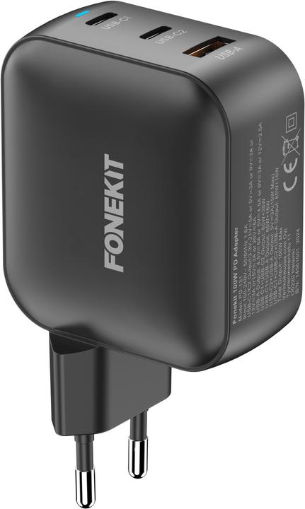 Produktbild FoneKit GaN PD 100W Power Adapter, USB-C + USB-A, black (100 W)