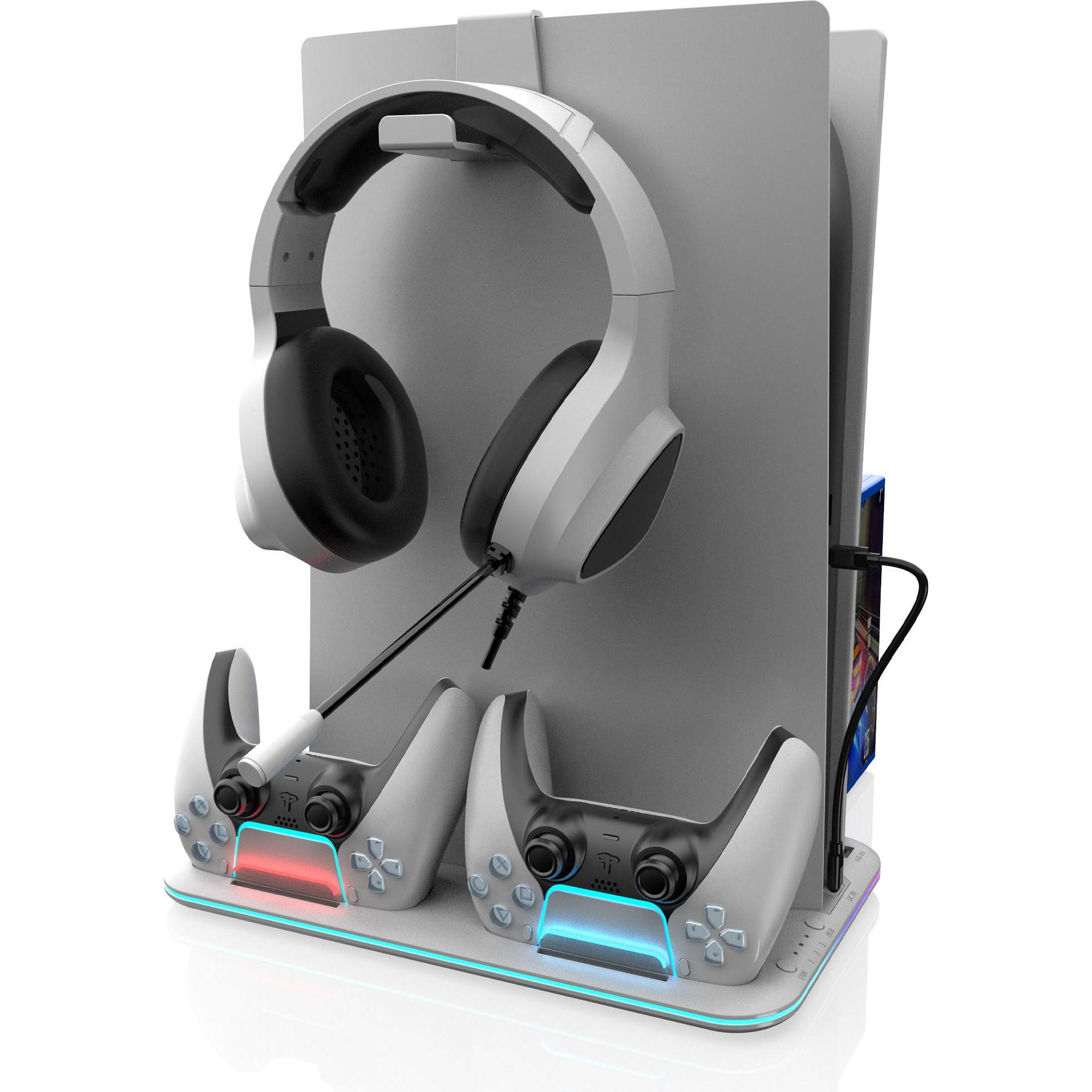 Freaks and Geeks FREAKS PS5 Base Ricarica e Supporto Multifunzione Cooling (PS5), Accessori per controller gaming, Bianco