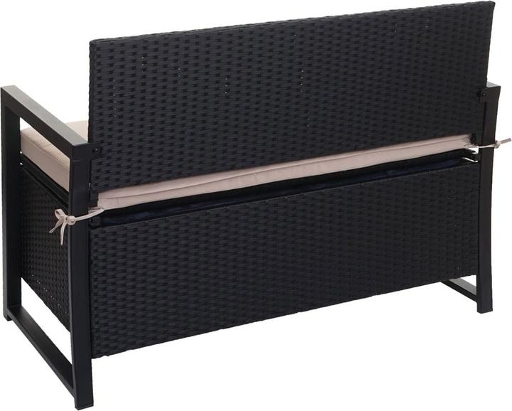 Produktbild Mendler Poly-Rattan 2er Sitzbank HWC-F39, Gartenbank Truhenbank, Staufach Aufbewahrung Sitzkissen - anthrazi