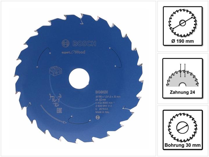 Productafbeelding Bosch Professional Zubehör Cirkelzaagblad Expert voor hout, 190 x 1,5/1 x 30, 24 tanden