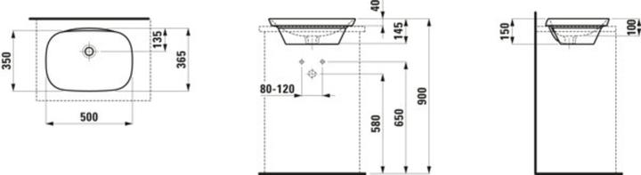 Produktbild Laufen INO Einbauwaschtisch, ohne Hahnloch, mit Überlauf, 500x365mm, H817302 (360 mm, 500 mm)