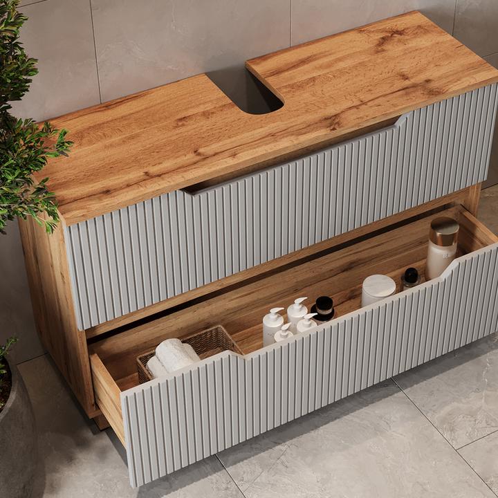 Actual product image Vicco Waschbeckenunterschrank Lotta, Eiche/Grau, 99.4 x 62.5 cm mit 2 Schubladen (99.40 x 32 x 62.50 cm)