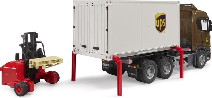 Actual product image Bruder Scania Super 560R UPS Logistics Truck with Truck Mounted Forklift
