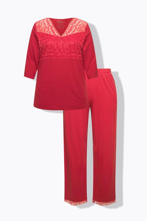 Produktbild Ulla Popken Pyjama, Spitzeneinsatz, V-Ausschnitt, 3/4-Arm (60)