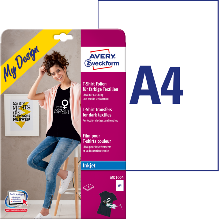 Produktbild Avery Zweckform My Design T-Shirt Transfer für dunkle Textilien (8 x, A4)
