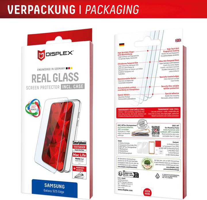 Actual product image Displex Real Glass, 2D armoured glass + mobile phone case (1 Piece, Samsung Galaxy S25 Edge)