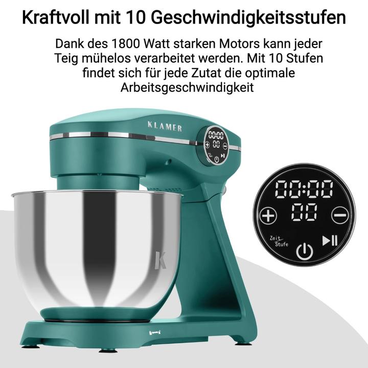 Image du produit KLAMER Küchenmaschine, Knetmaschine mit 6 Liter Edelstahl Schüssel (1800 W)