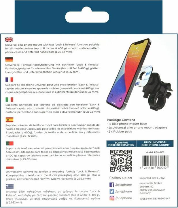 Image du produit prio Support de téléphone portable pour vélo Lock & Release