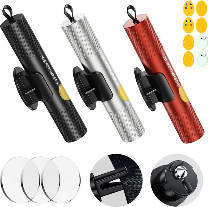 Smosun 3 Stück Notfall-Sicherheitshammer mit Gurtschneider