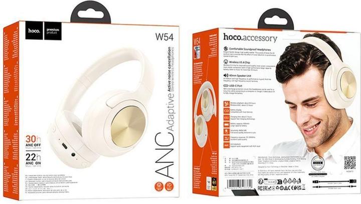 Actual product image Hoco Wireless headphones wireless headphones bluetooth ANC W54 milky white (ANC, 30 h, Wireless)