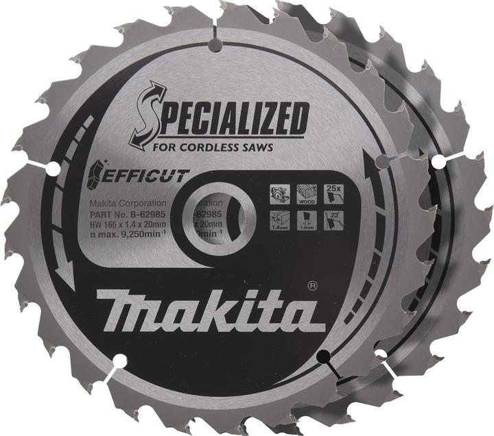 Actual product image Makita B-62985-2 TCT saw 165X1.4X20mm 23° T25 EFFICUT 2 pcs.