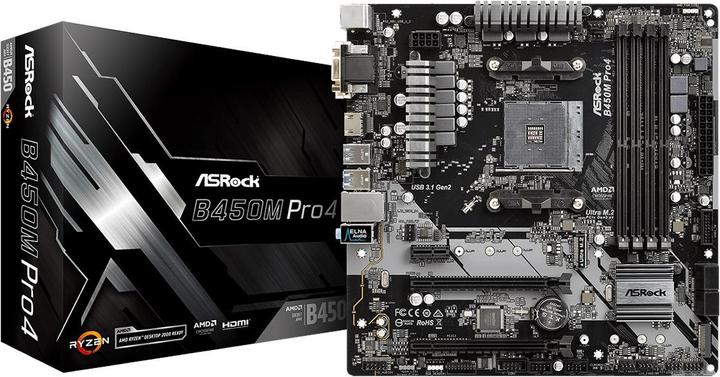 Actual product image AsRock B450M Pro4 (AM4, AMD B450, mATX)