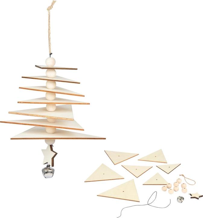 Actual product image Natura Punto Set of 2 natural wood 3D craft decorations, Christmas tree, star, triangle