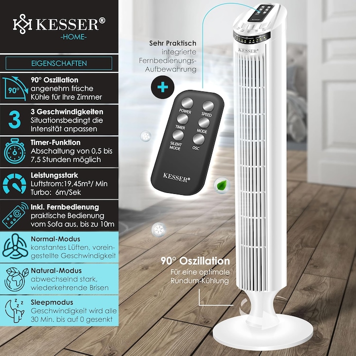 Produktbild Kesser Turmventilator mit Timer und Fernbedienung (51.50 dB)