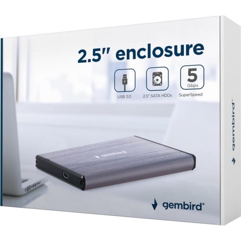 Thumbnail - Gembird USB 3.0 2.5" enclosure EE2-U3S-3-LG SATA, USB 3.0 (2.5"), Festplattengehäuse, Grau