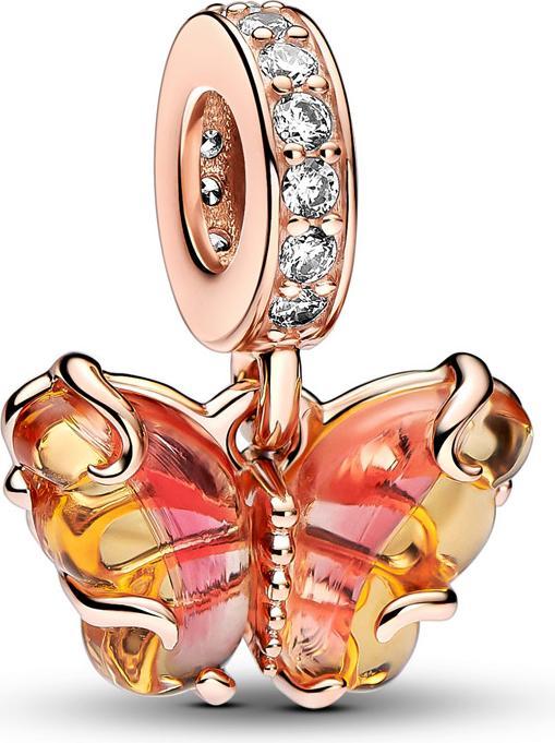 Image du produit Pandora Charm papillon en verre de Murano rose et jaune (Verre)