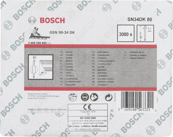Produktbild Bosch Professional Zubehör D-Kopf Streifennagel SN34DK 80, 3,1 mm, 80 mm, blank, glatt