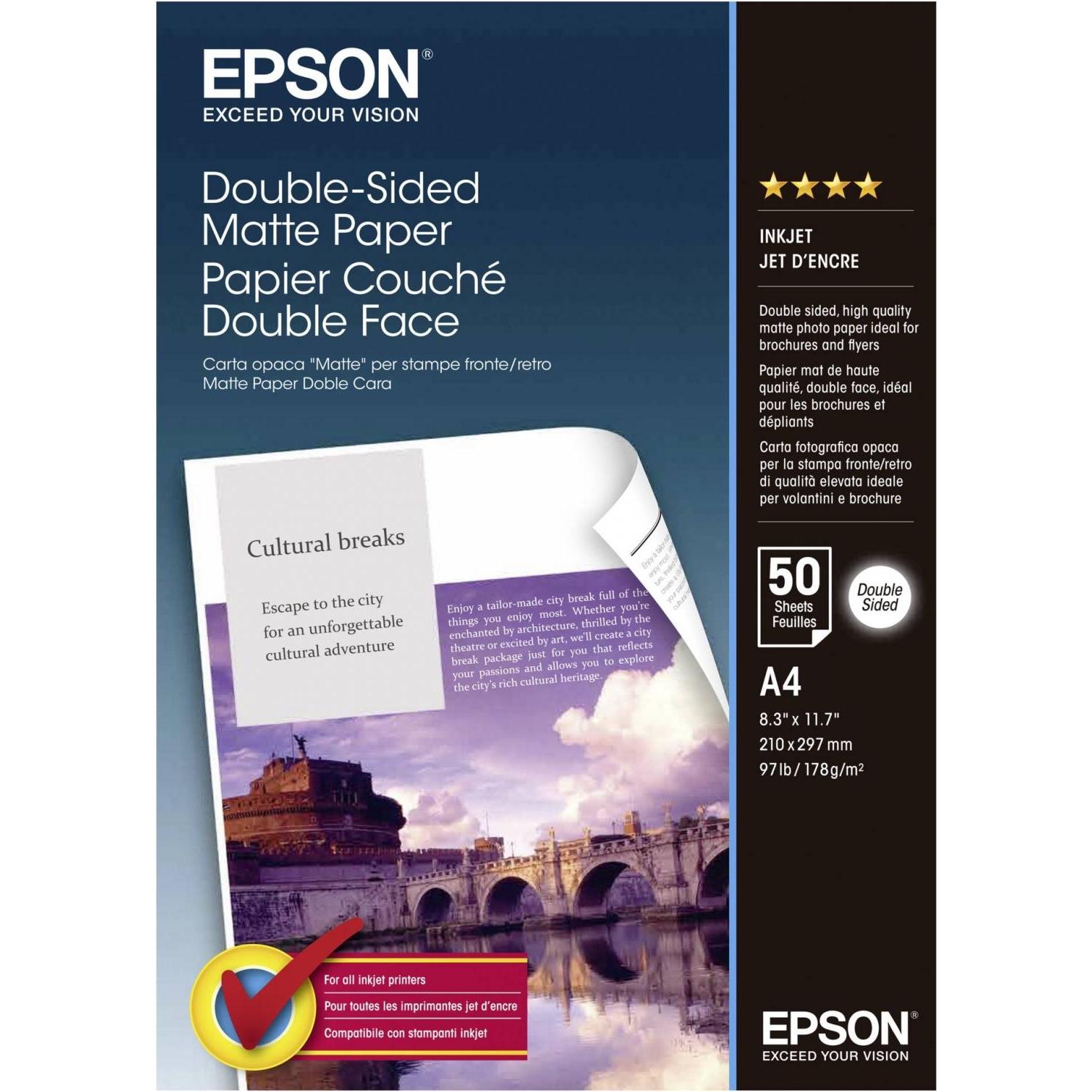 Epson Double-Sided Matte (178 g/m², A4, 50 x), Fotopapier, Weiss