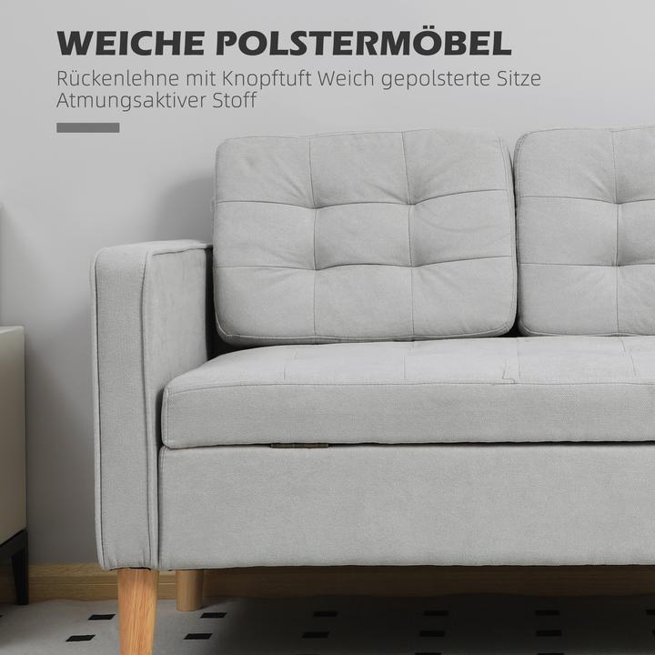 Actual product image Homcom 2 Sitzer Sofa Samt, Gummiholz Hellgrau (2 person sofa)