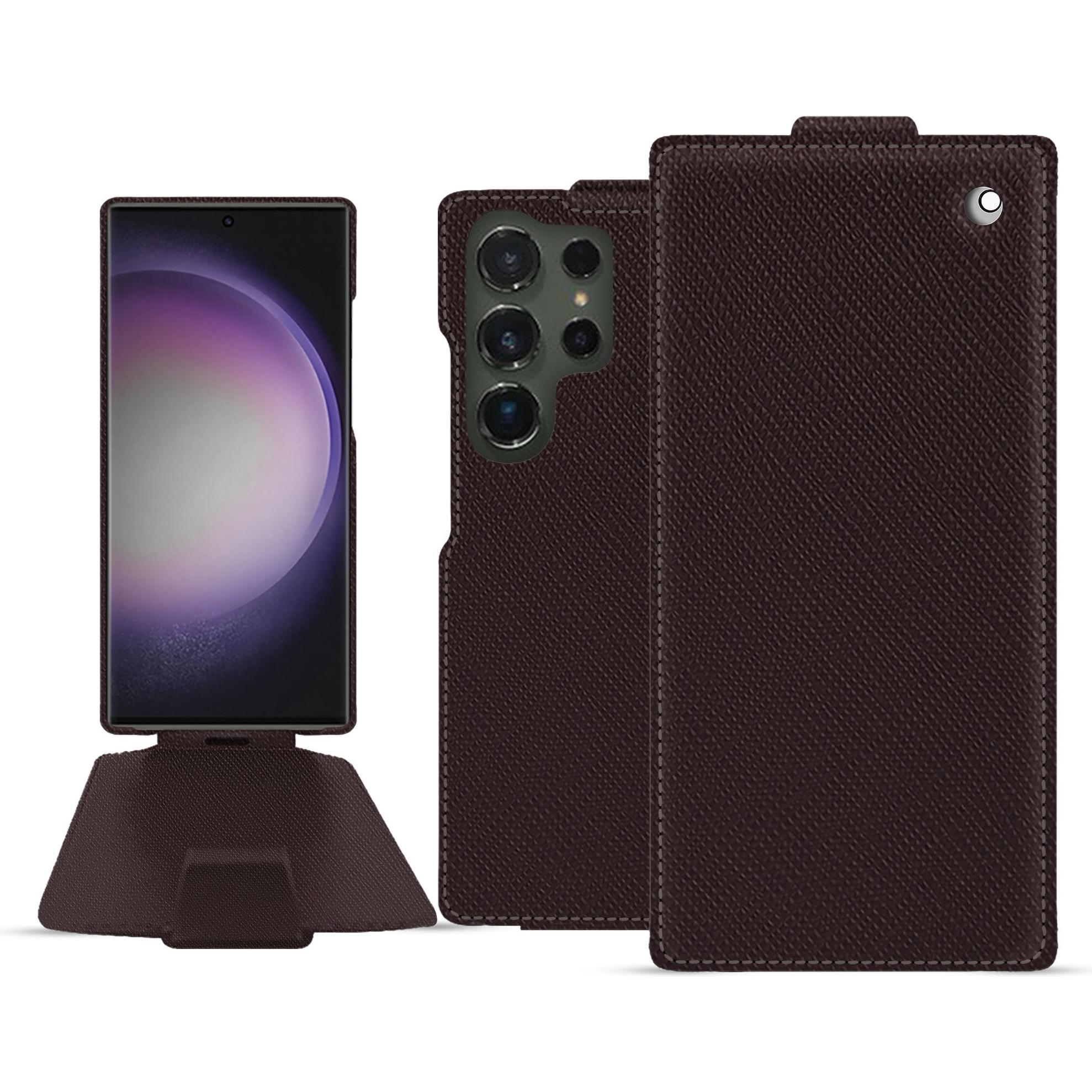 Noreve Lederschutzhülle vertikal (Samsung Galaxy S24 Ultra), Smartphone Hülle, Braun