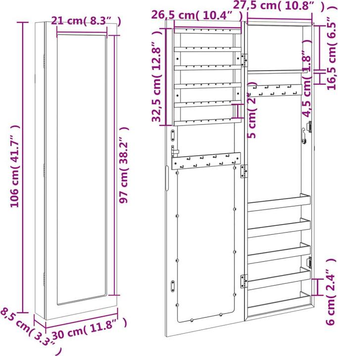 Produktbild vidaXL Schmuckschrank mit Spiegel