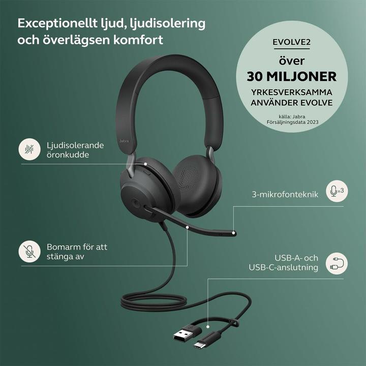 Image du produit GN Netcom JABRA Evolve2 40 SE UC Stereo USB C/A (Filaire, USB-A)