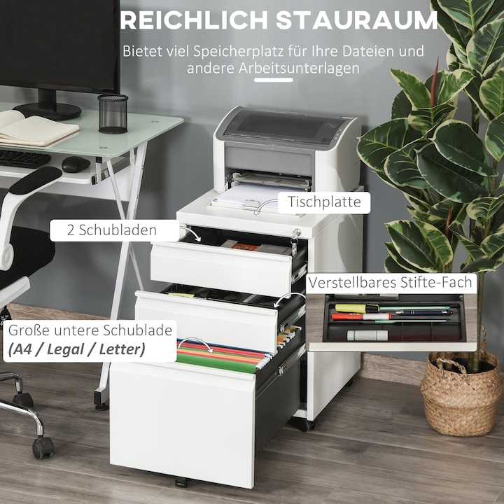 Produktbild Vinsetto Rollcontainer mit Schubladen und Ablagefläche (39 x 48 x 60 cm)